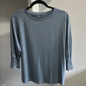 Women's Blue Top with Ruched Sleeves